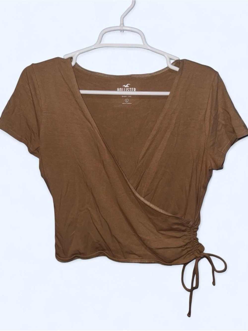 Hollister Brown Wrap Tie Crop Top with Side Ruched Detail